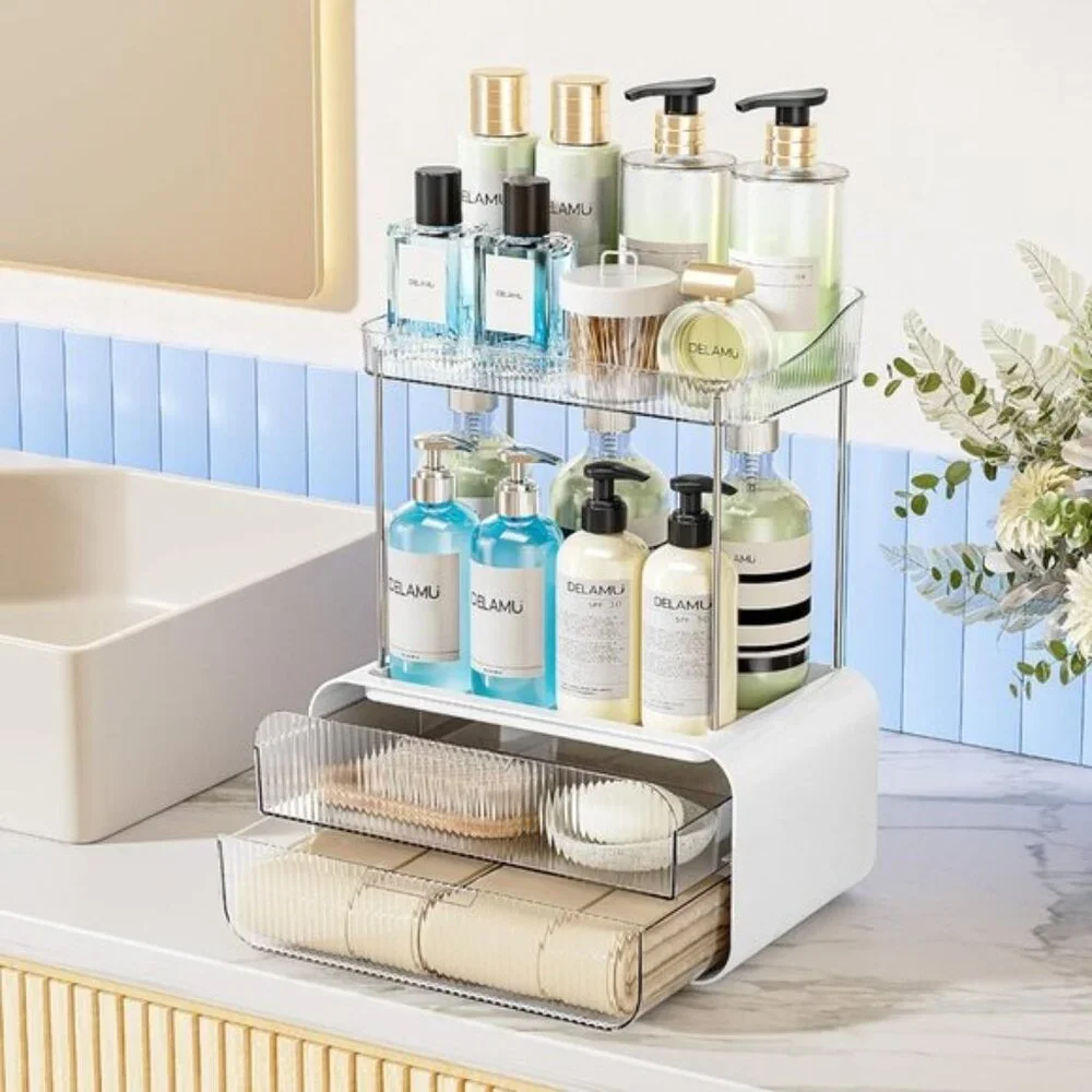 2-Tier Bathroom Counter Organizer, Clear Acrylic Drawers for Skincare & Makeup